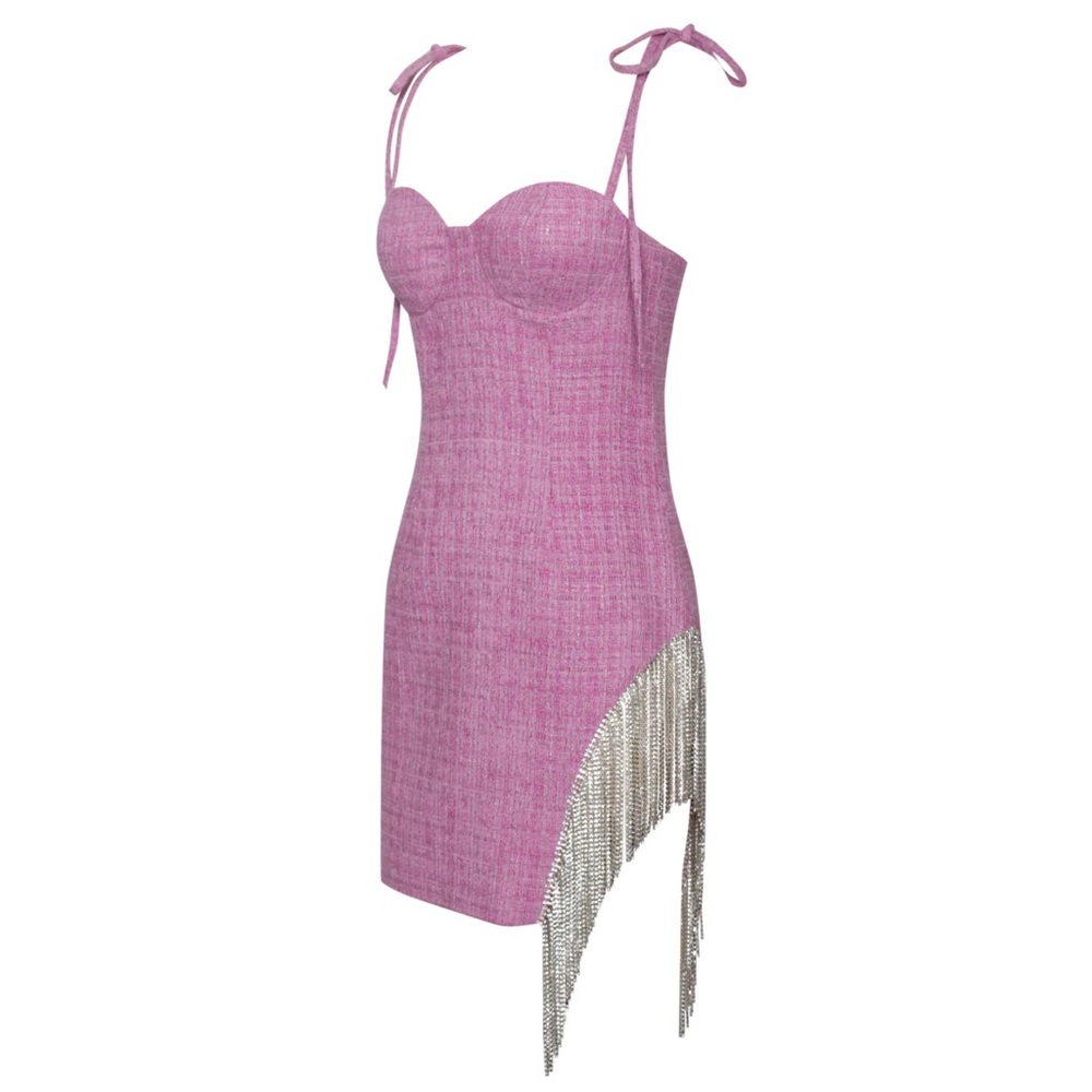 Rosie Fuchsia Tweed Crystal Fringe Dress M - Picture 2 of 8